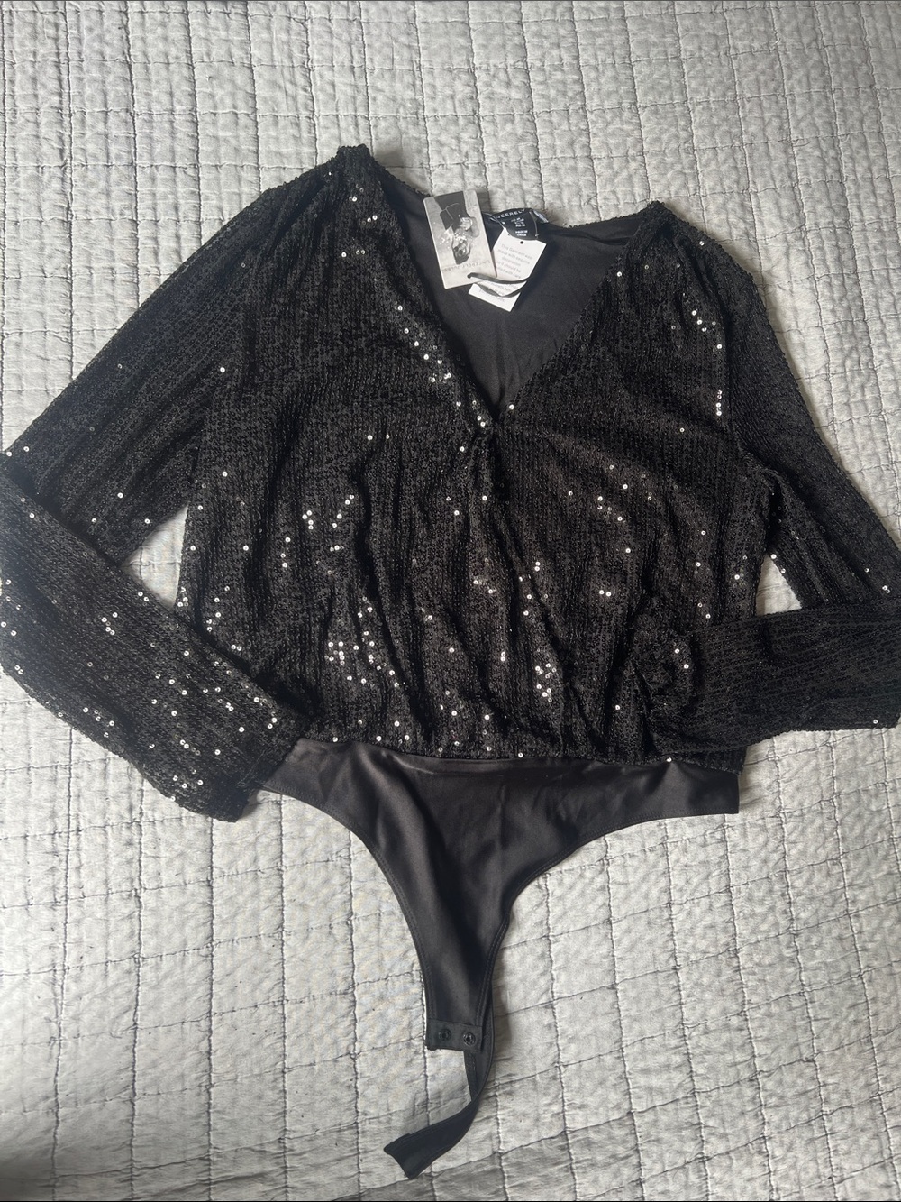 Sincerely Jules Black Sequin Long-Sleeve Bodysuit